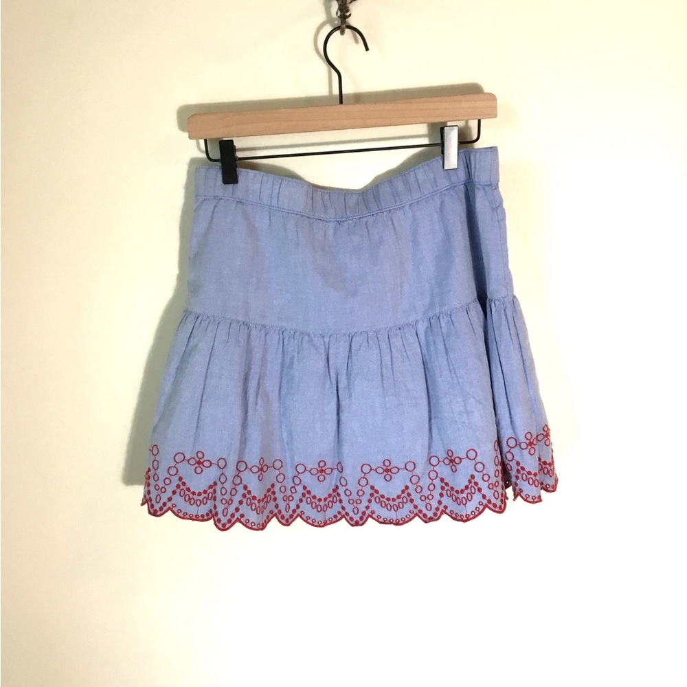 Vineyard Vines Chambray Embroidered scalloped‎ Hem Flouncy Skirt
